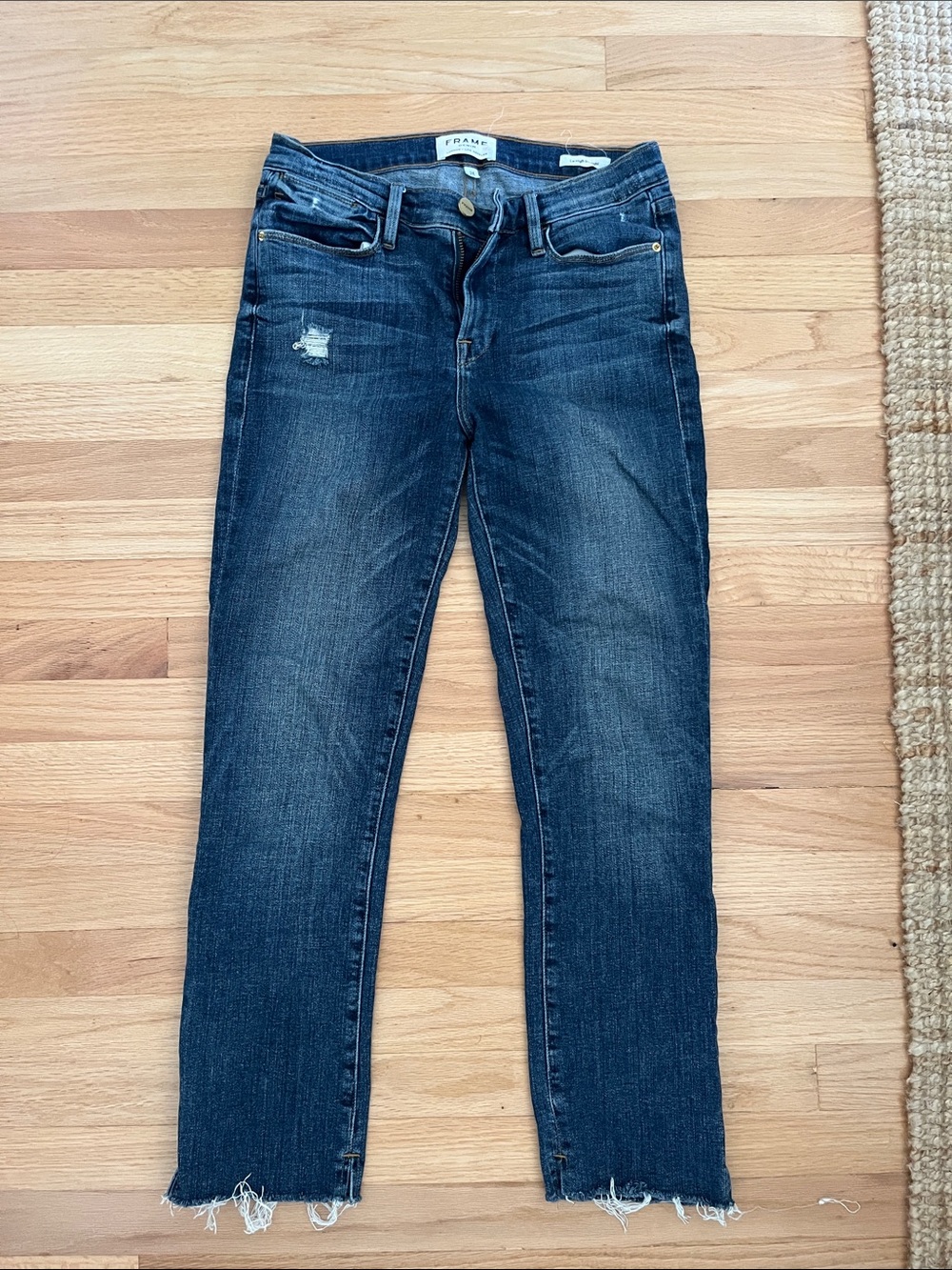 Frame Denim Women's Skinny Jeans - Dark Indigo with Faded Highlights